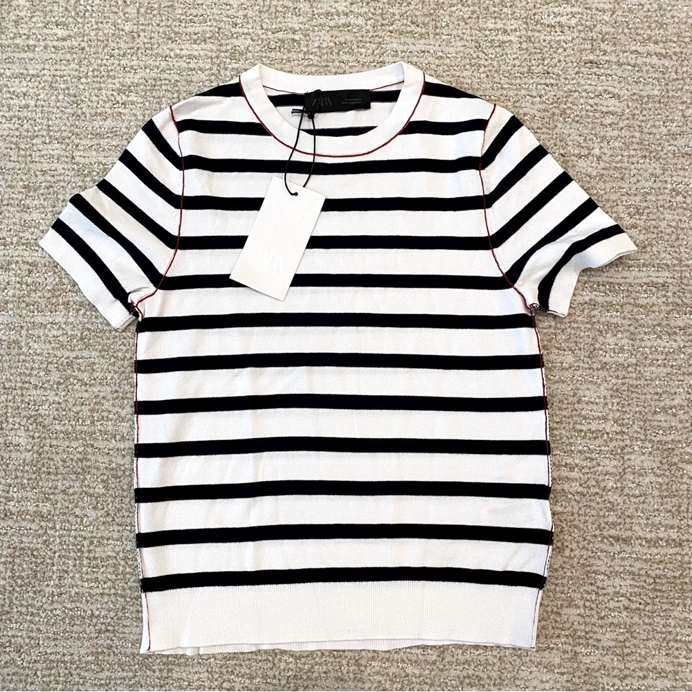 Zara NWT navy blue and white stripe Sweater size small
